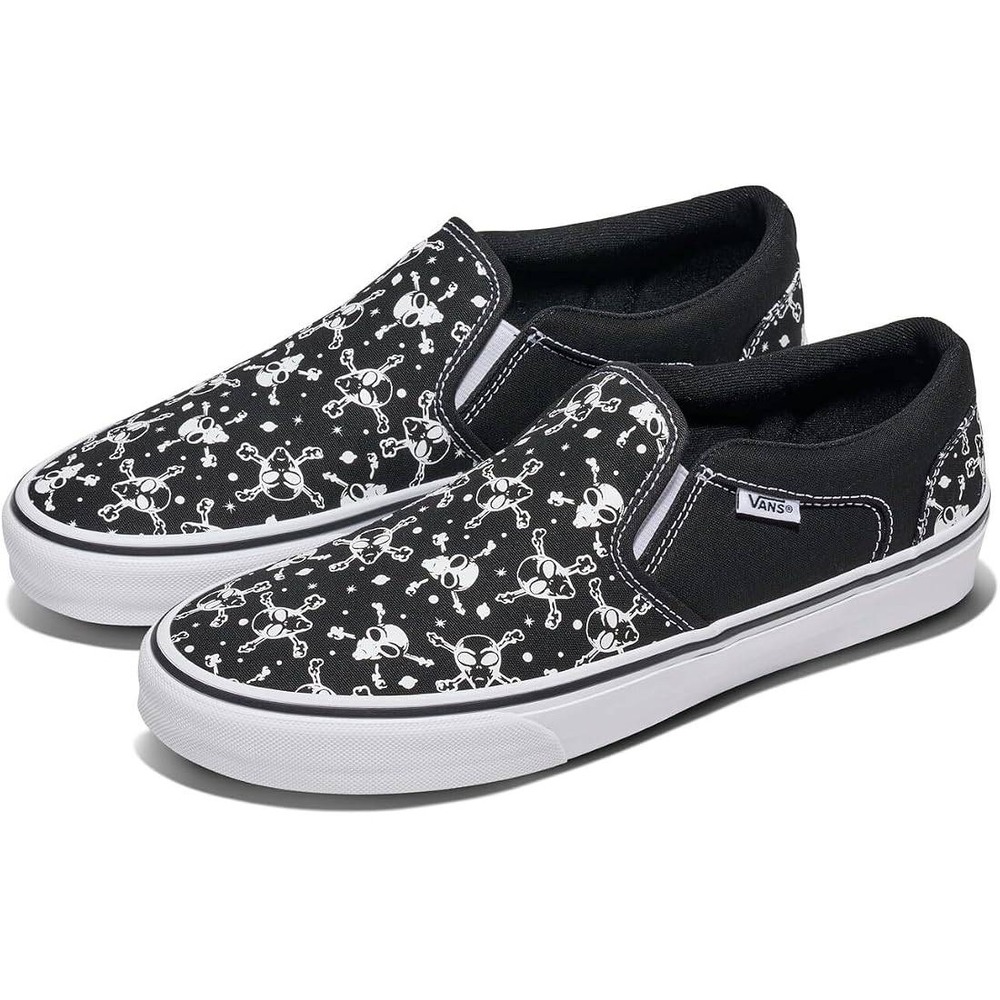 Vans Asher Alien Skull Black White Canvas Slip On Sneakers Mens 12